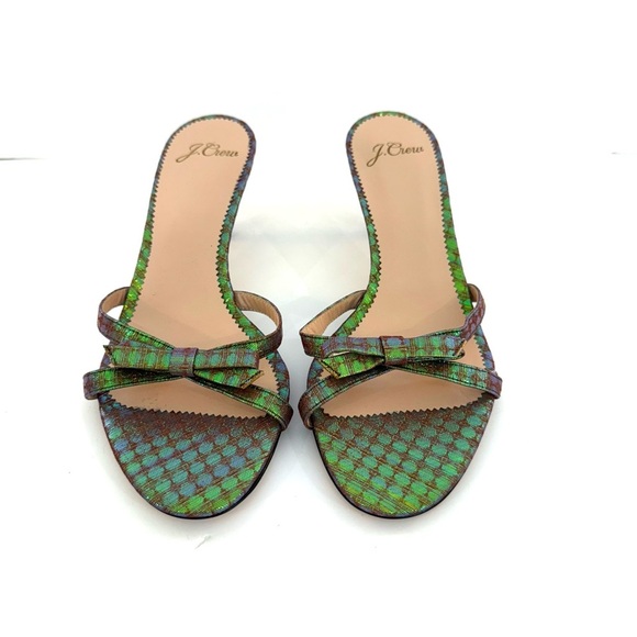 J. Crew Disco Dot Iridescent Strappy Mule Kitten Heel Size 6 Color Shifting - Picture 2 of 9